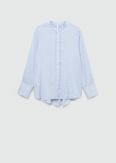  Mango Kadın Çizgili Dökümlü Gömlek Mavi