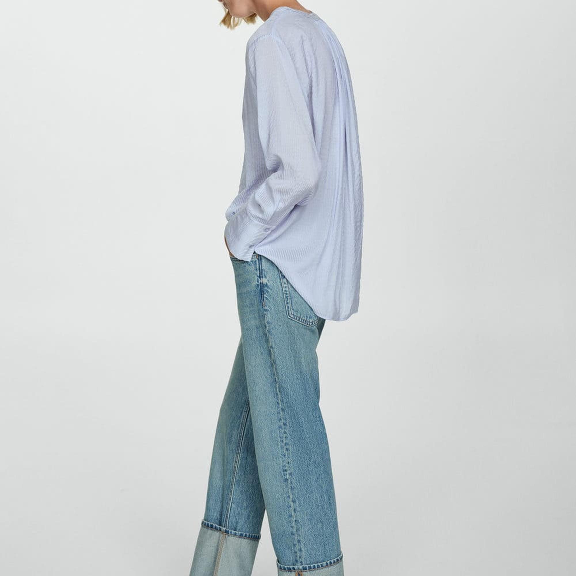 Mango Kadın Çizgili Dökümlü Gömlek Mavi