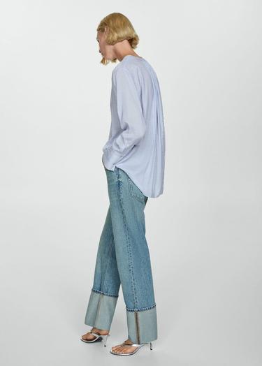  Mango Kadın Çizgili Dökümlü Gömlek Mavi