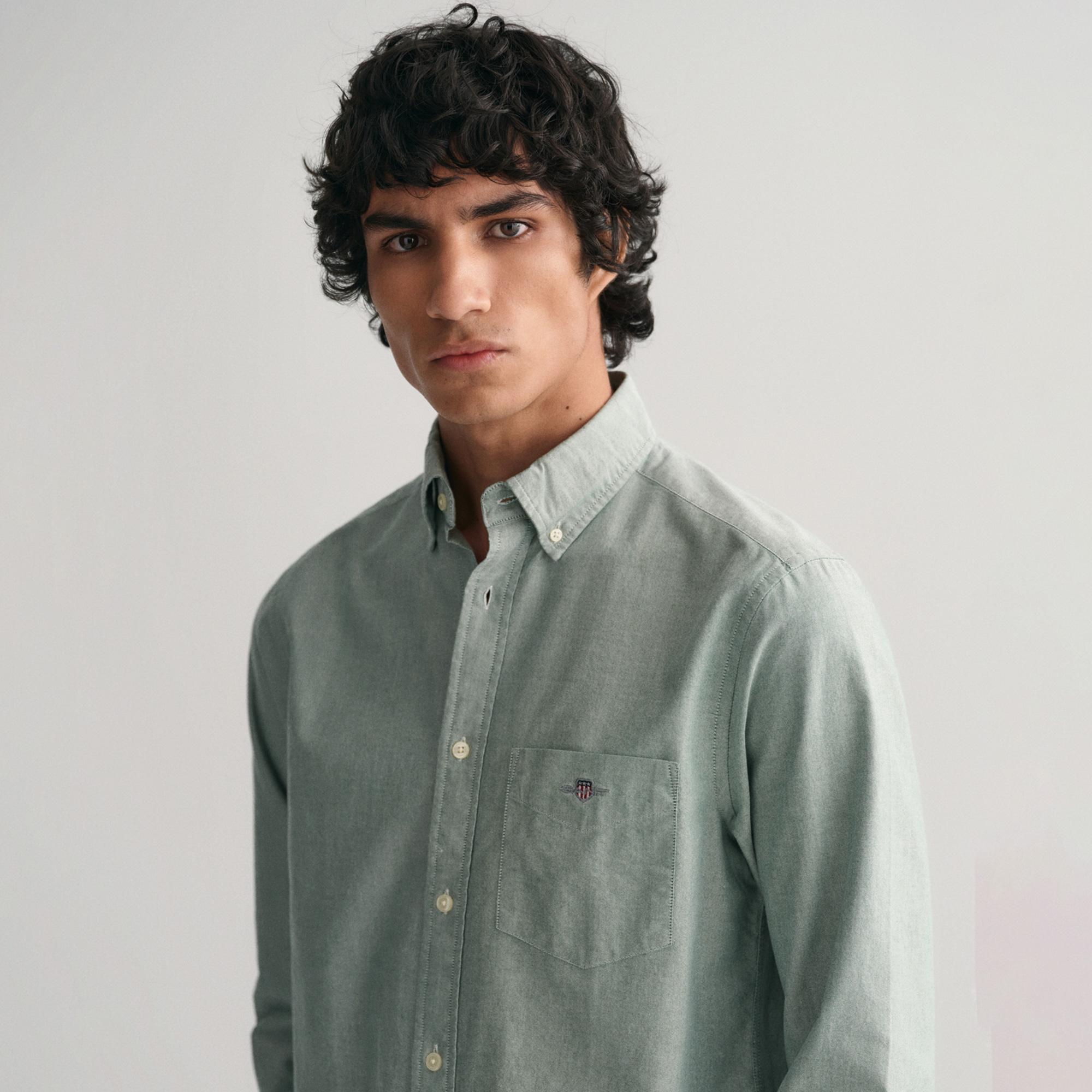 GANT Erkek Yeşil Regular Fit Düğmeli Yaka Oxford Gömlek