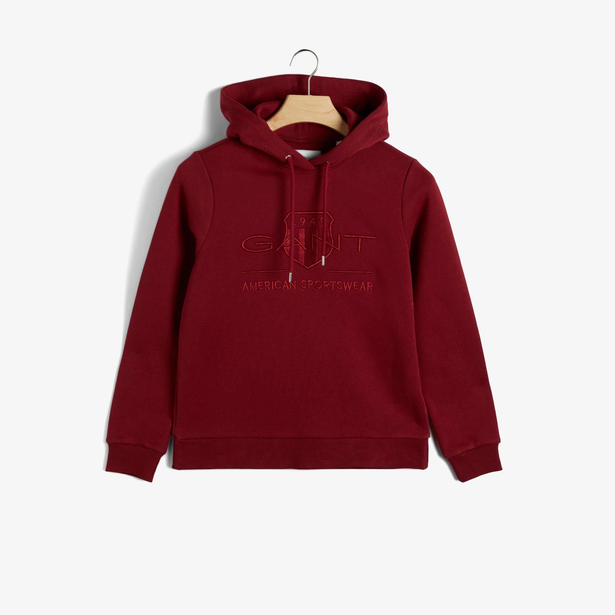 GANT Kadın Bordo Regular Fit Kapüşonlu Logolu Sweatshirt