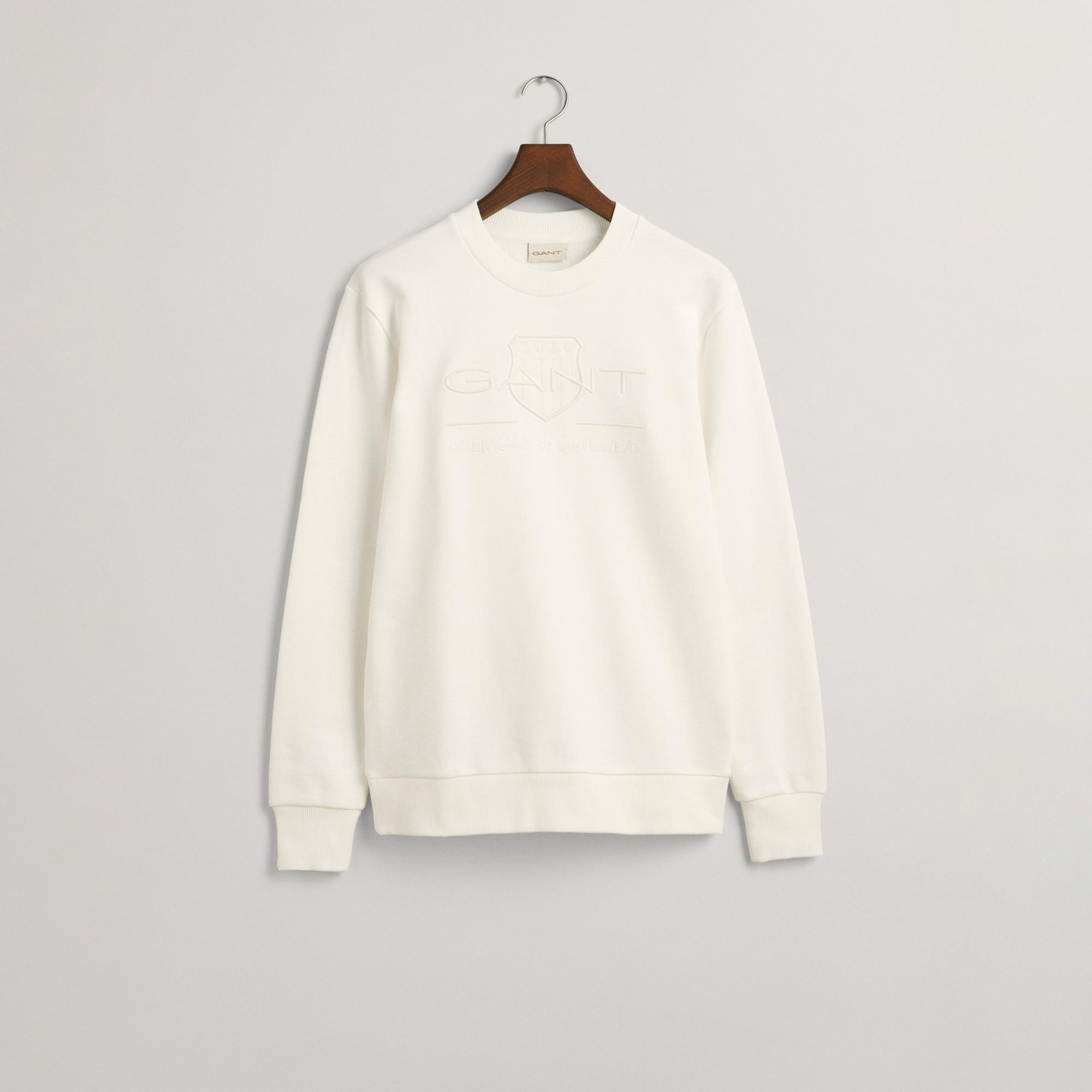 GANT Erkek Krem Regular Fit Bisiklet Yaka Logolu Sweatshirt