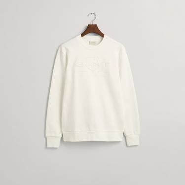  GANT Erkek Krem Regular Fit Bisiklet Yaka Logolu Sweatshirt