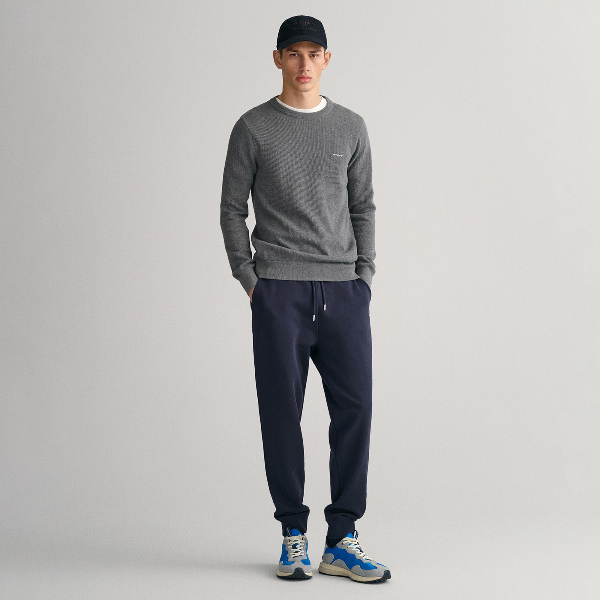 GANT Erkek Gri Regular Fit Bisiklet Yaka Kazak