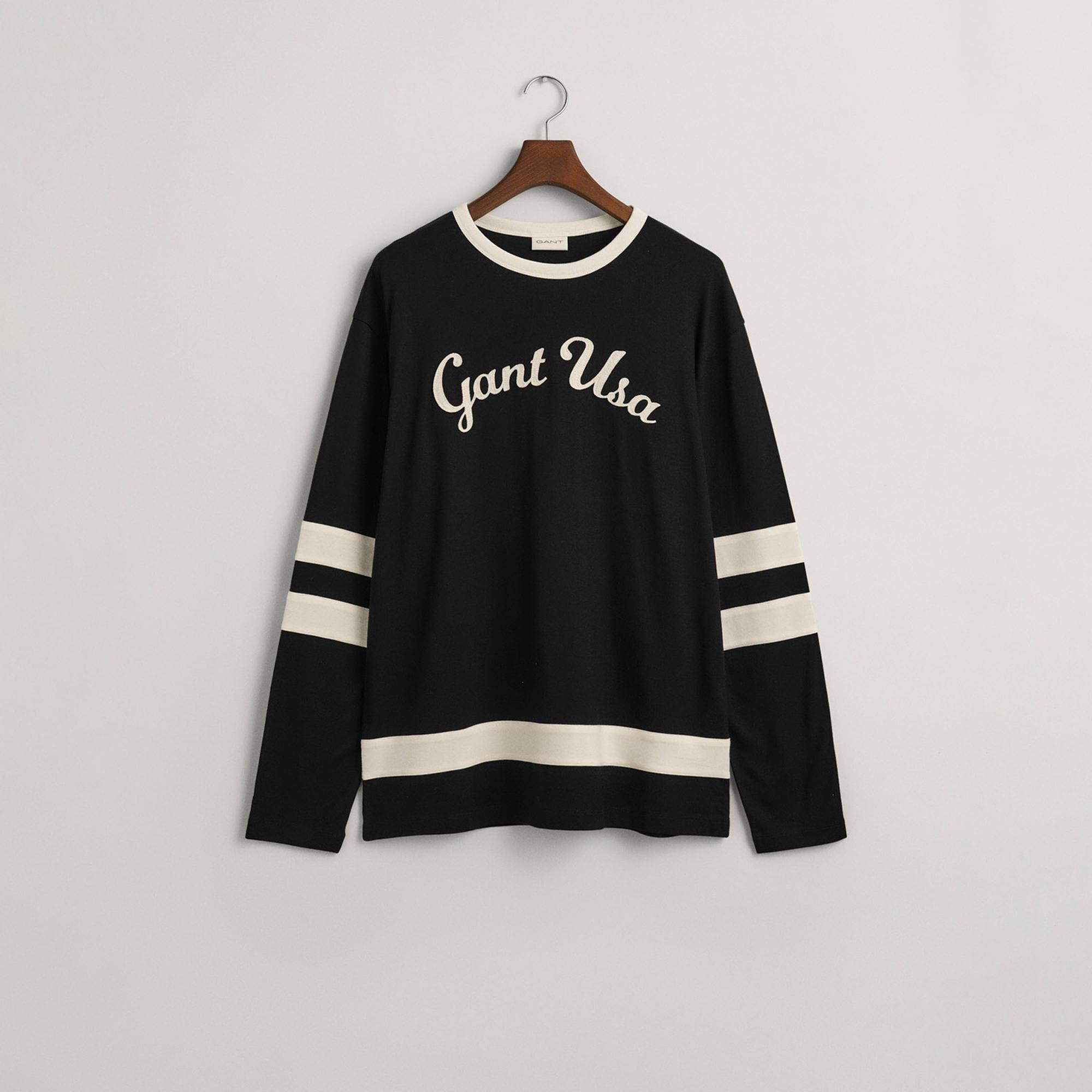 GANT Erkek Siyah Relaxed Fit Bisiklet Yaka Logolu T-shirt