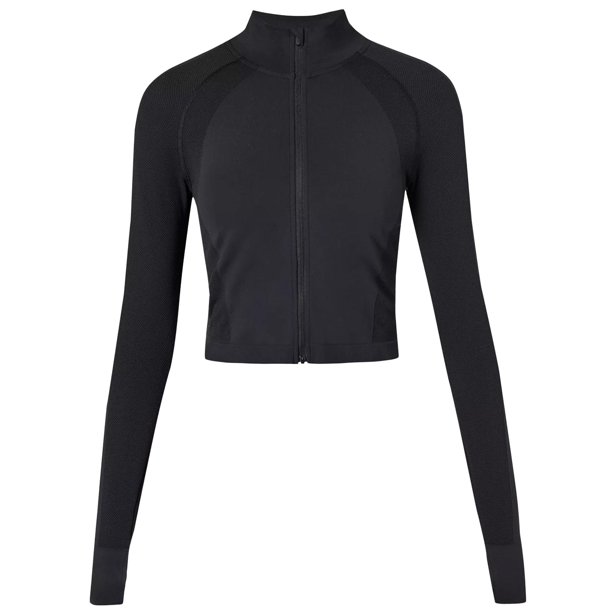 Sweaty Betty Athlete Crop Seamless Workout Zip Up Kadın Siyah Koşu Ceketi