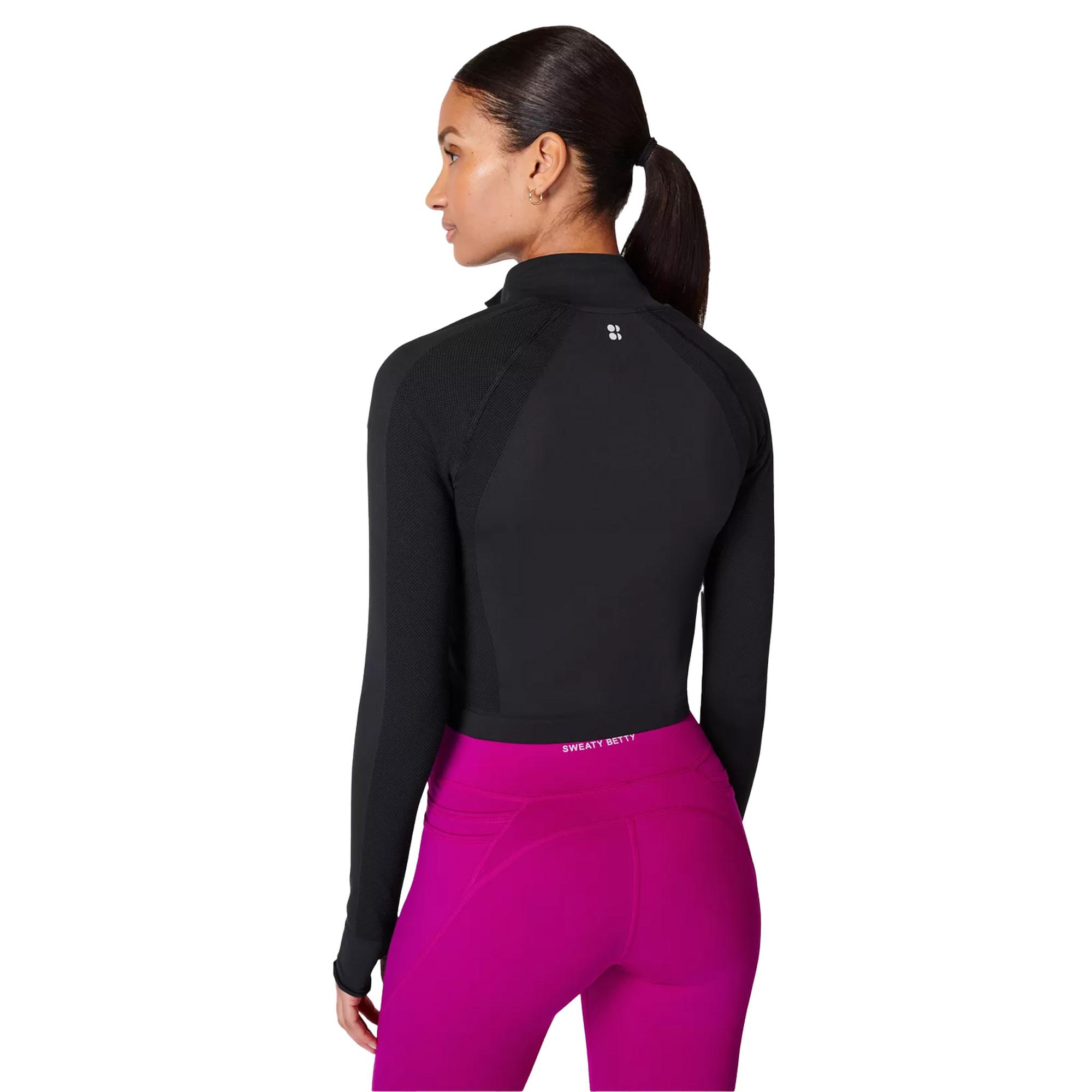 Sweaty Betty Athlete Crop Seamless Workout Zip Up Kadın Siyah Koşu Ceketi