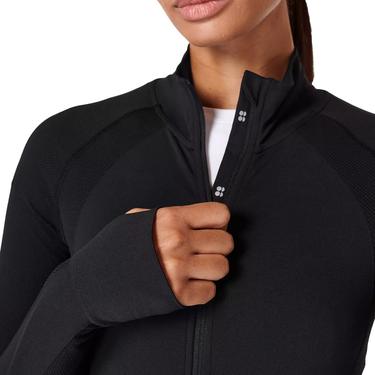  Sweaty Betty Athlete Crop Seamless Workout Zip Up Kadın Siyah Koşu Ceketi