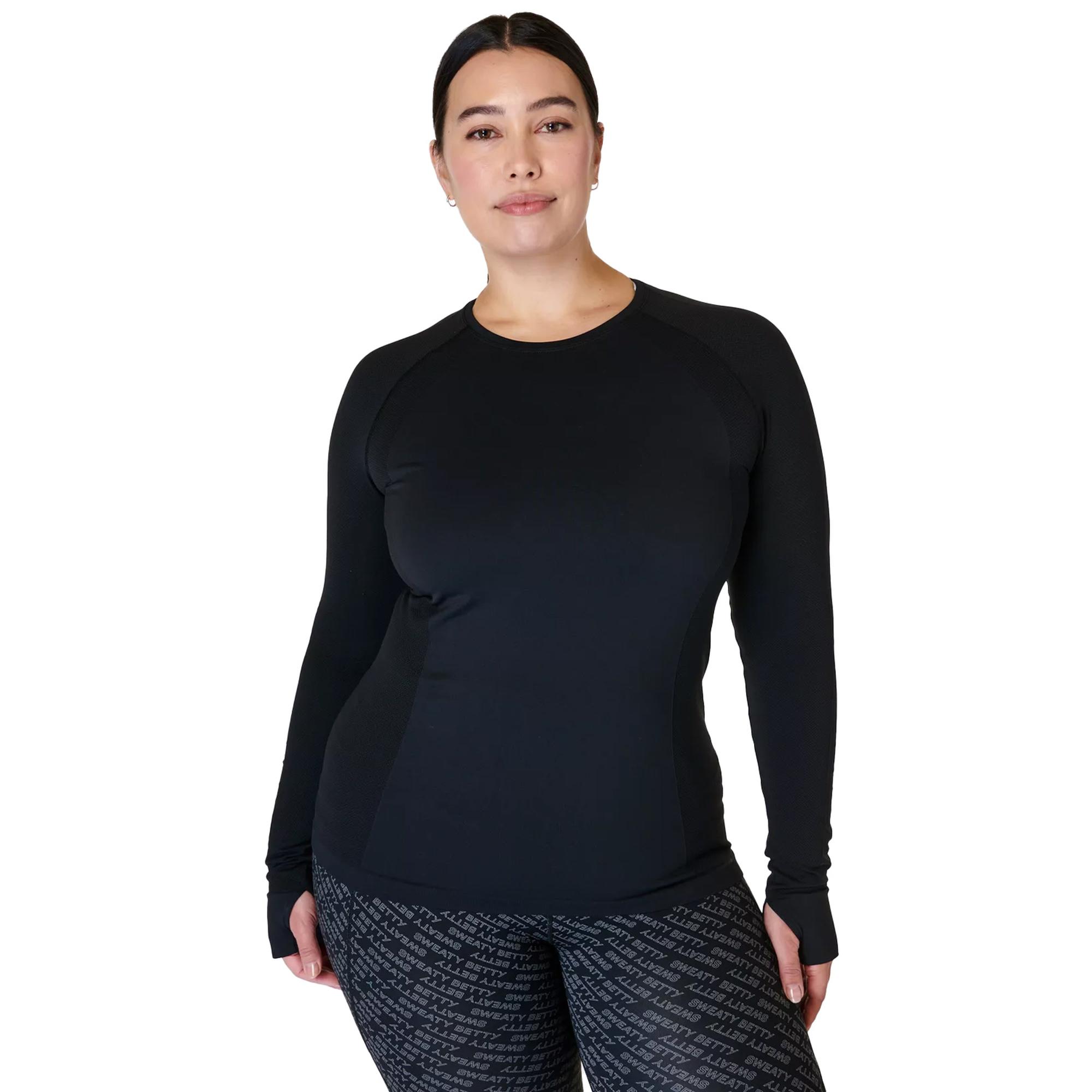 Sweaty Betty Athlete Seamless Workout Long Sleeve Top Kadın Siyah Fitness Tişört