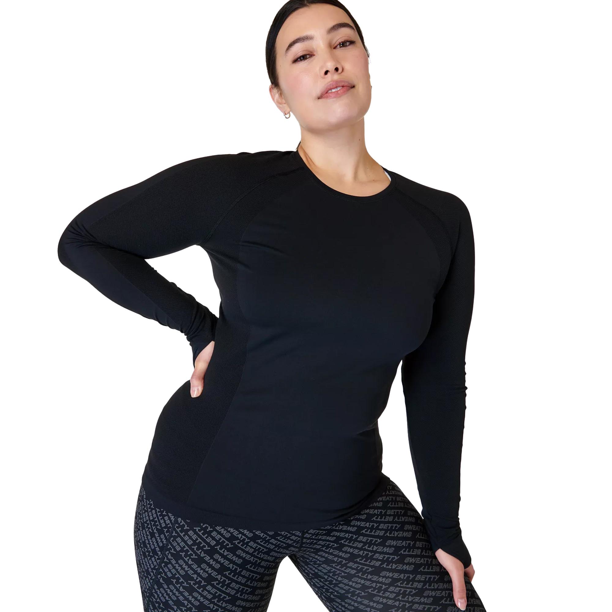 Sweaty Betty Athlete Seamless Workout Long Sleeve Top Kadın Siyah Fitness Tişört