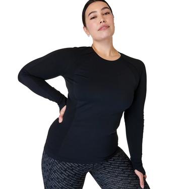  Sweaty Betty Athlete Seamless Workout Long Sleeve Top Kadın Siyah Fitness Tişört