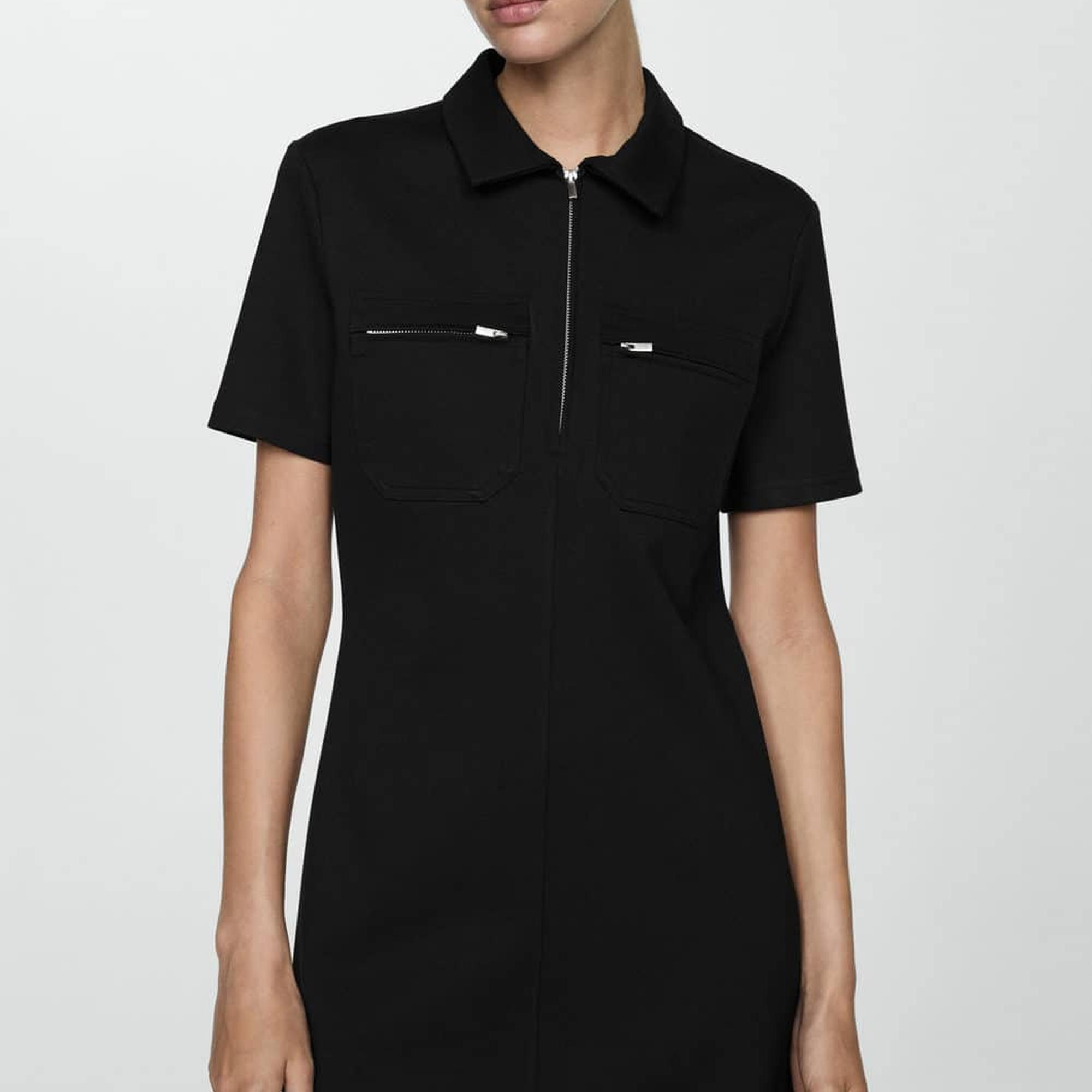 Mango Kadın Cepli Polo Yaka Elbise Siyah