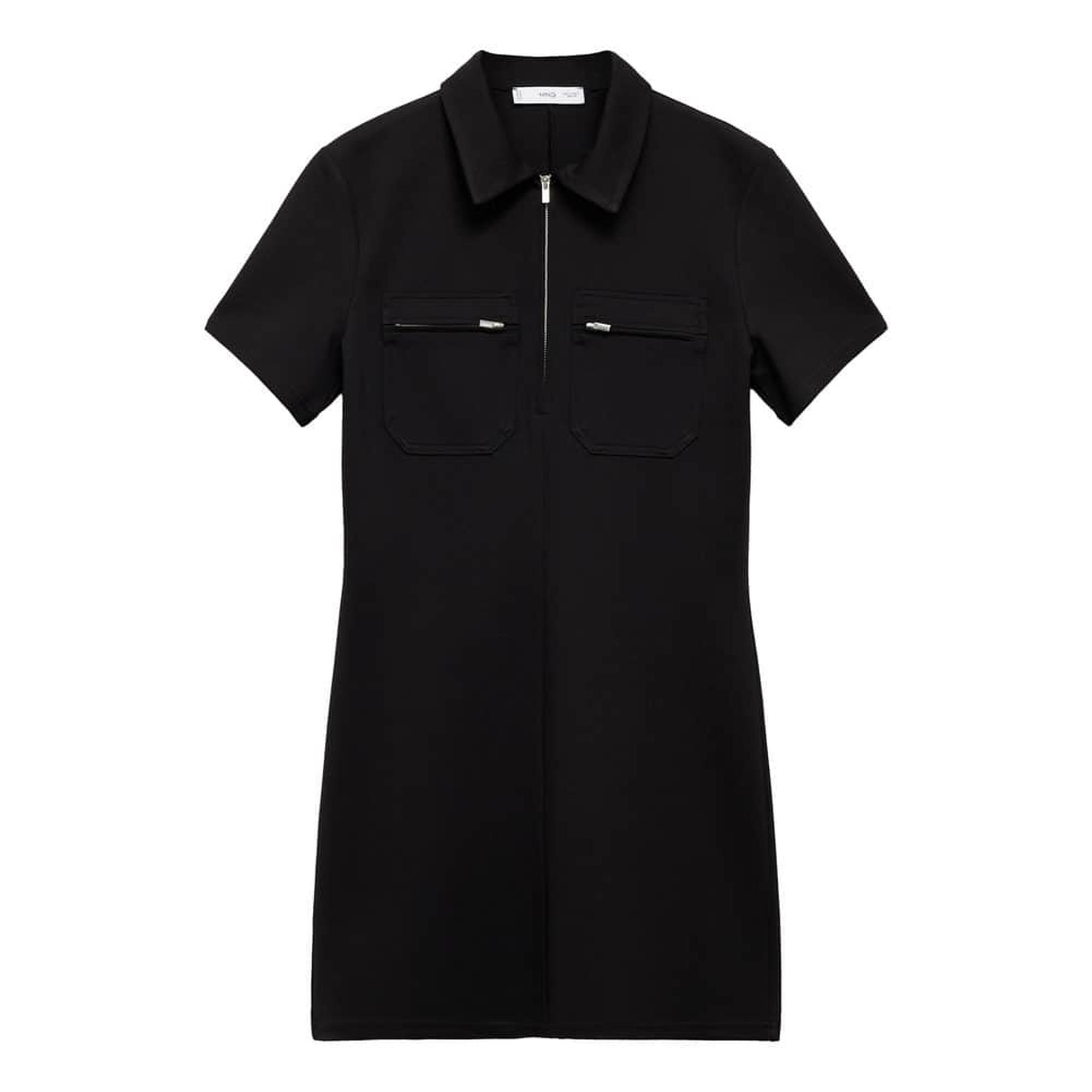 Mango Kadın Cepli Polo Yaka Elbise Siyah