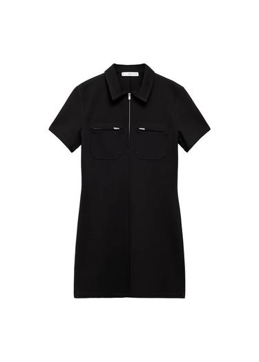  Mango Kadın Cepli Polo Yaka Elbise Siyah