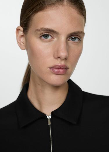  Mango Kadın Cepli Polo Yaka Elbise Siyah