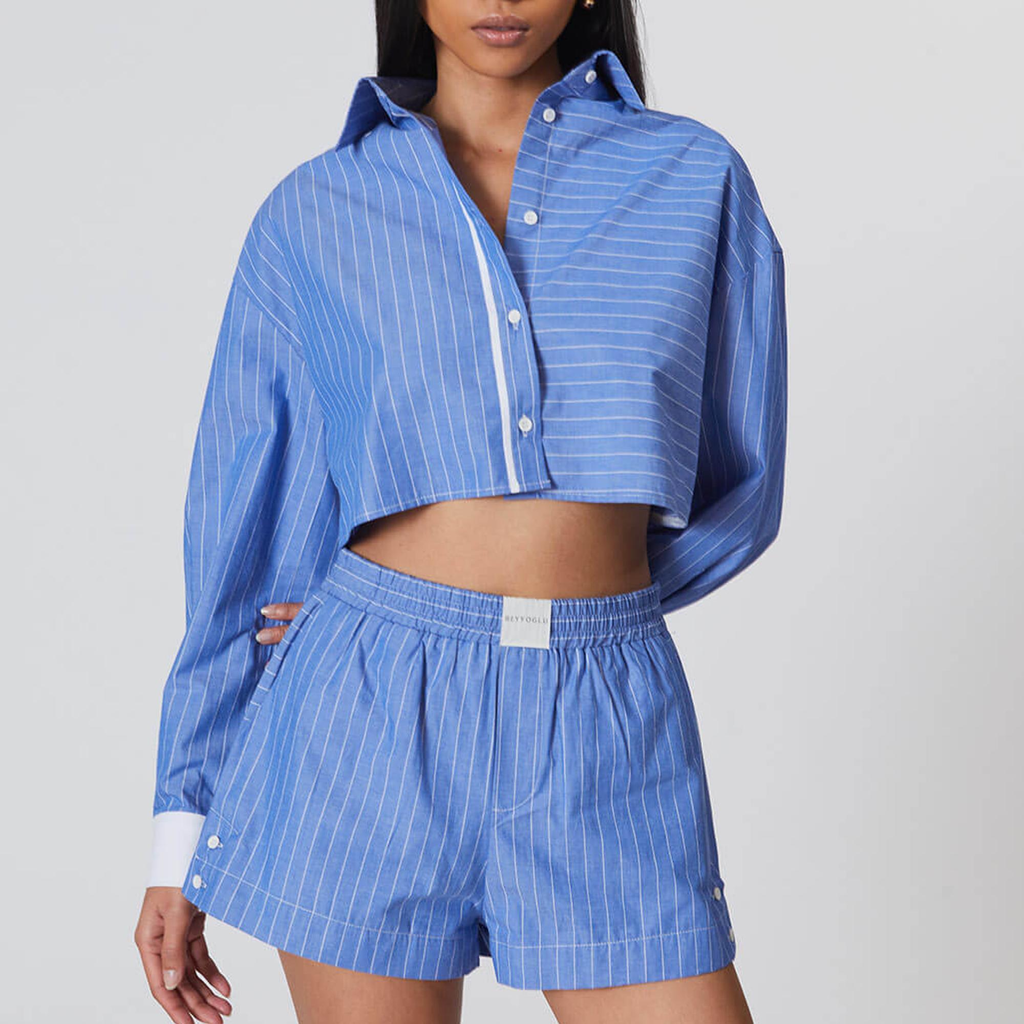 Çizgili Kontrast Crop Gömlek