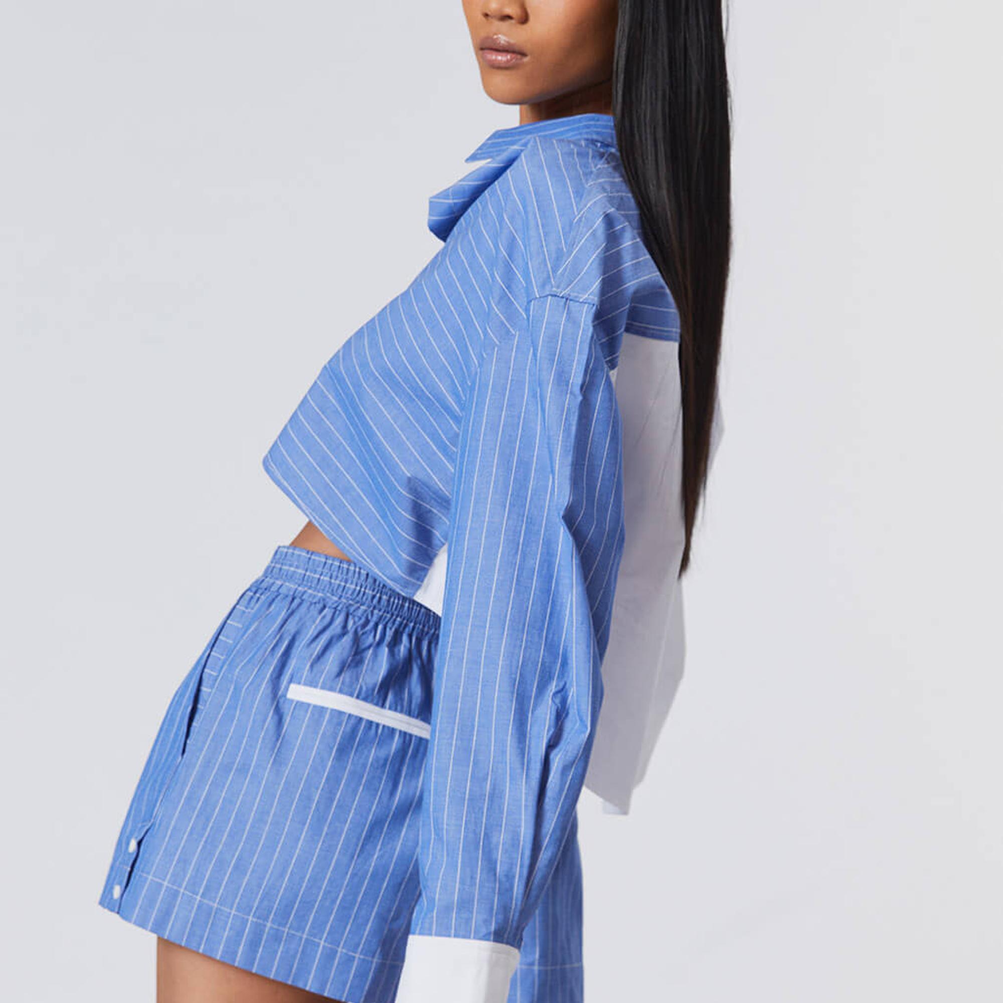 Çizgili Kontrast Crop Gömlek