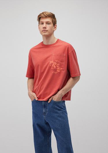  Mavi Baskılı Kırmızı Tişört Oversize / Geniş Kesim 0612241-70446