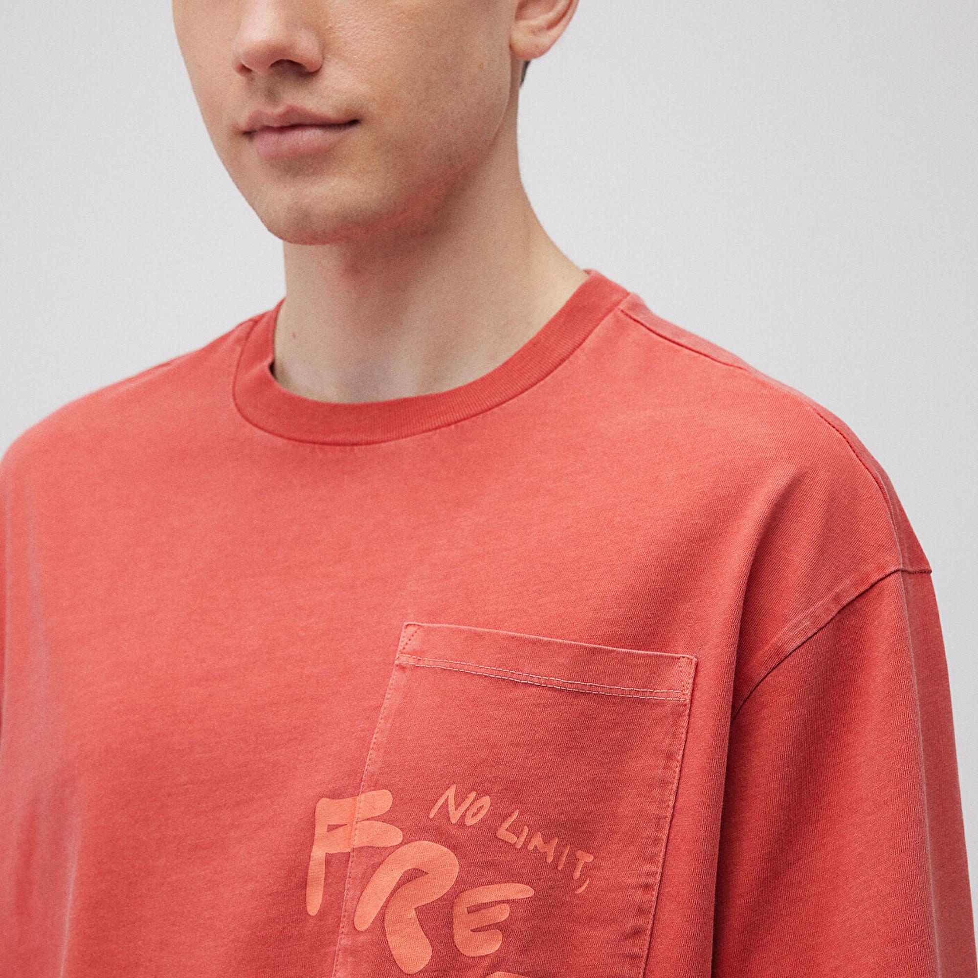 Mavi Baskılı Kırmızı Tişört Oversize / Geniş Kesim 0612241-70446