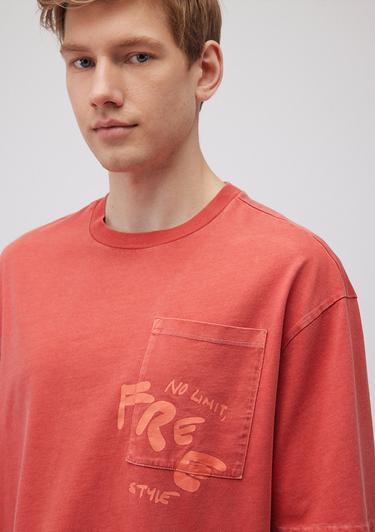  Mavi Baskılı Kırmızı Tişört Oversize / Geniş Kesim 0612241-70446