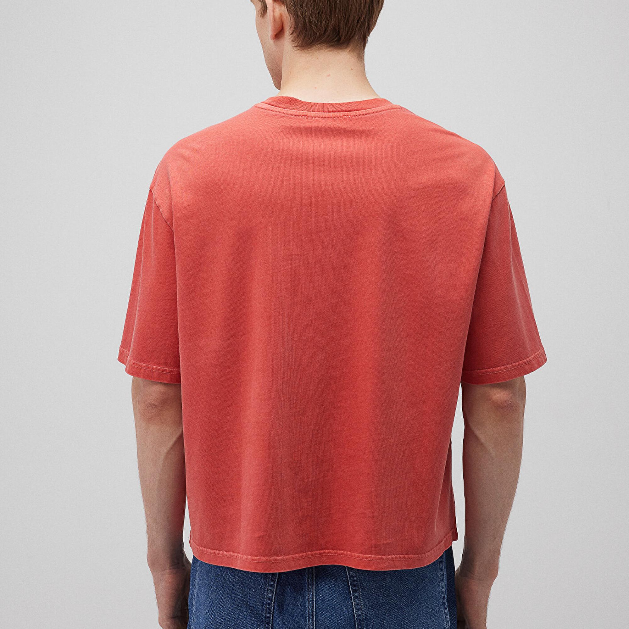 Mavi Baskılı Kırmızı Tişört Oversize / Geniş Kesim 0612241-70446