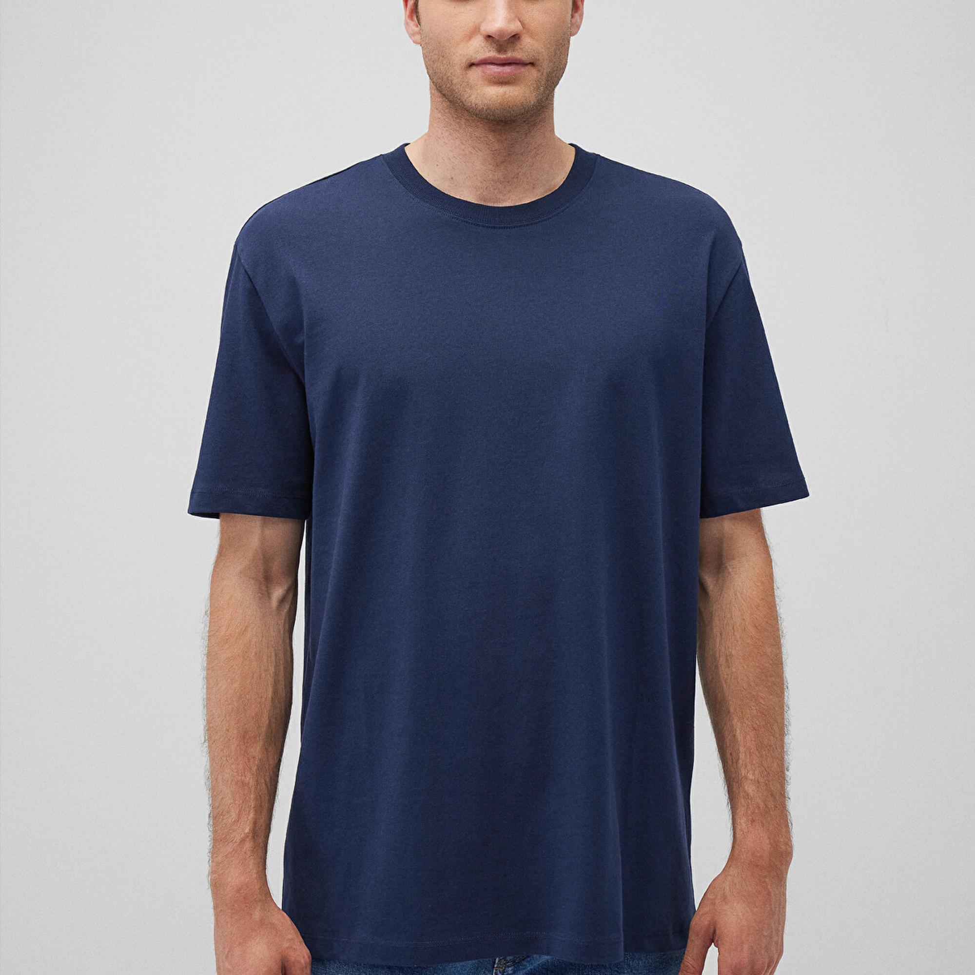 Mavi Lacivert Basic Tişört Loose Fit / Bol Rahat Kesim 066249-70497