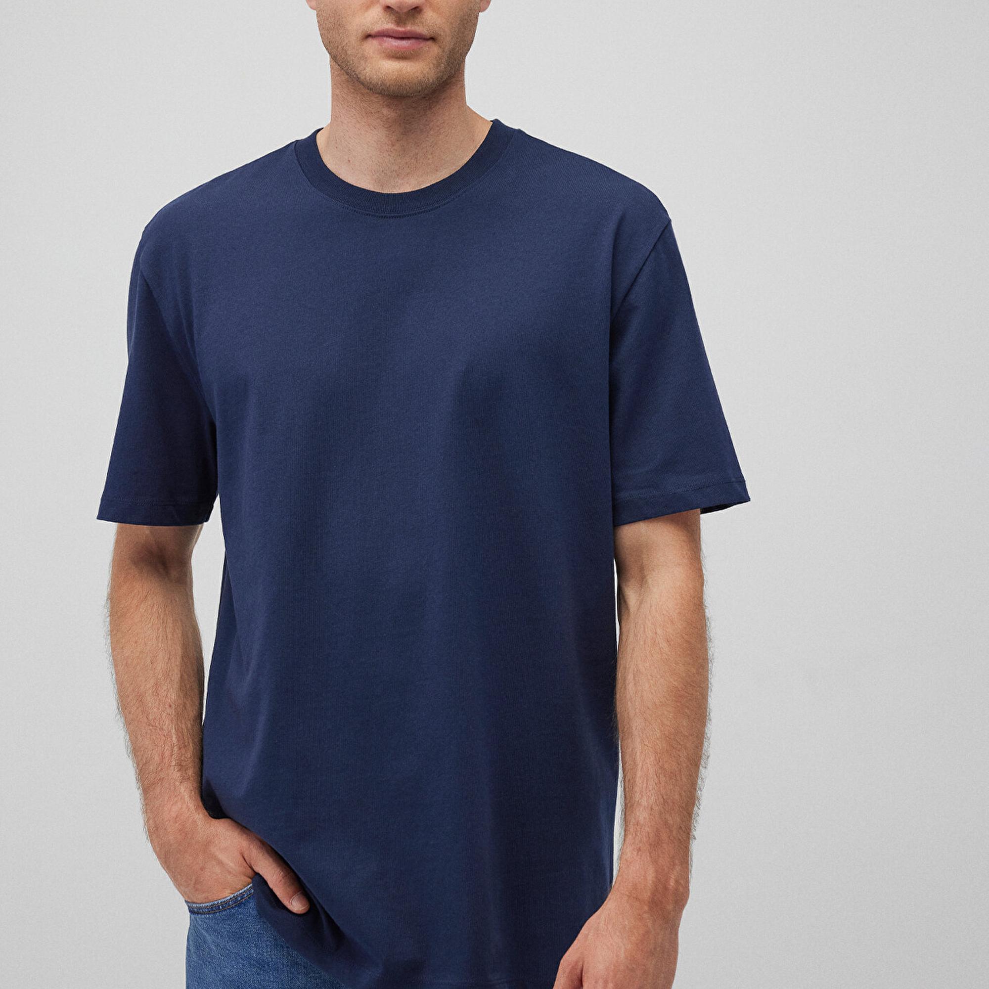 Mavi Lacivert Basic Tişört Loose Fit / Bol Rahat Kesim 066249-70497