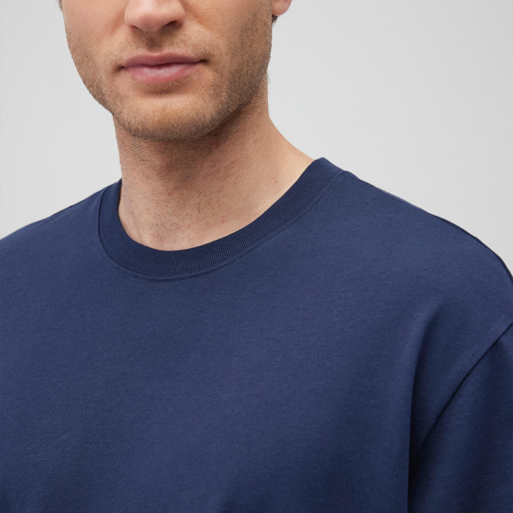 Mavi Lacivert Basic Tişört Loose Fit / Bol Rahat Kesim 066249-70497