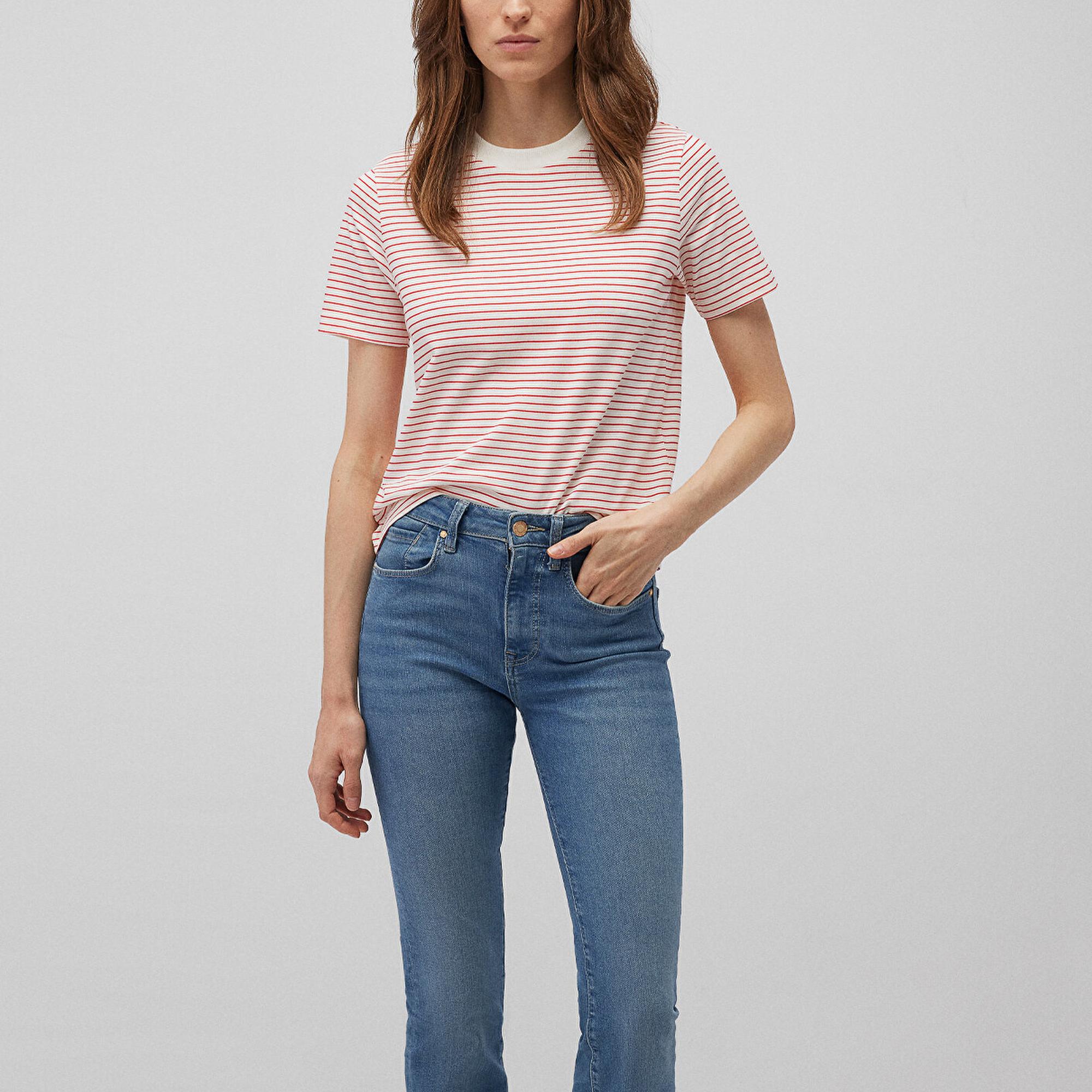 Mavi Kırmızı Çizgili Tişört Regular Fit / Normal Kesim 1612676-87966