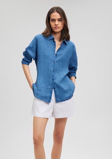  Mavi Mavi Keten Gömlek Loose Fit / Bol Rahat Kesim 1210726-70760