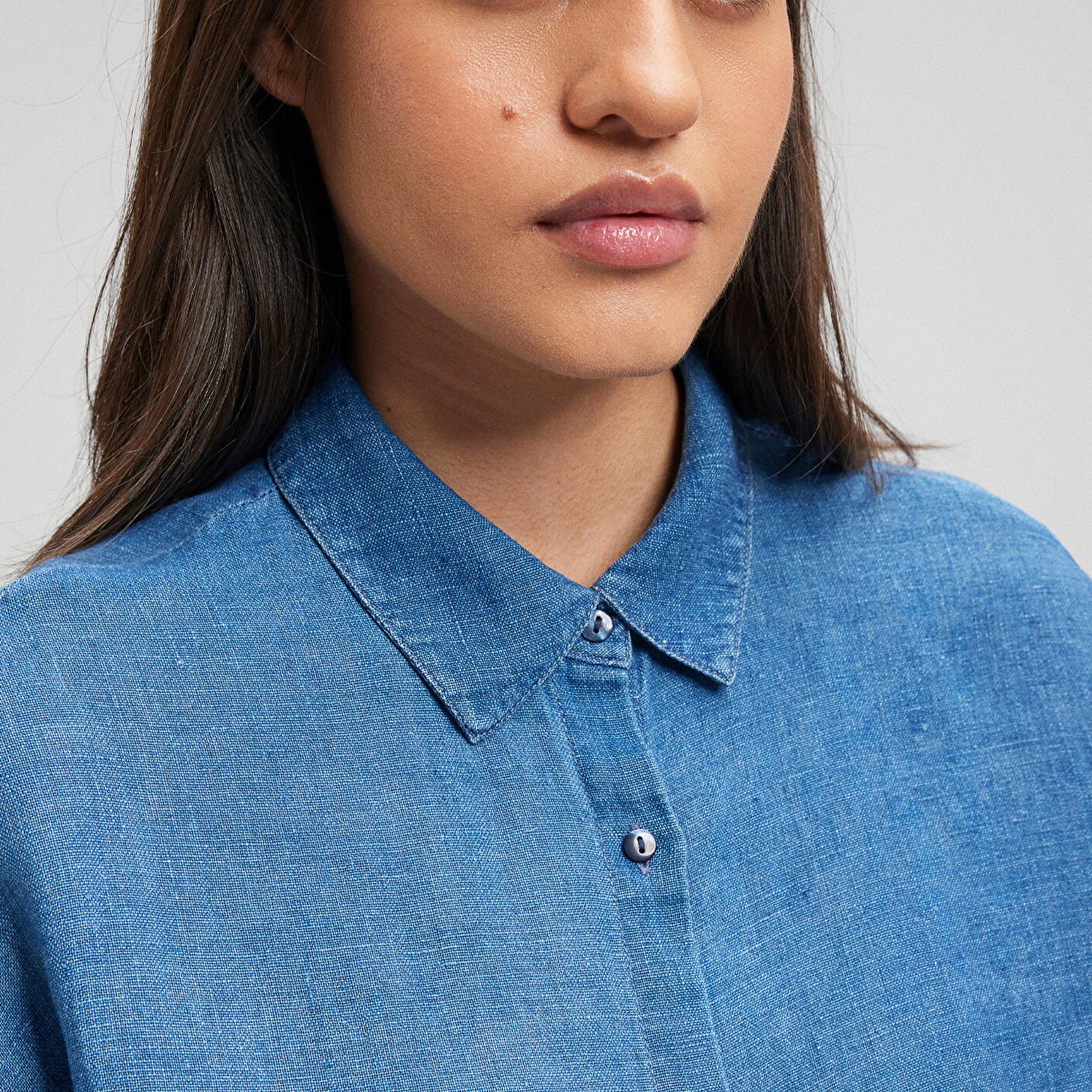 Mavi Mavi Keten Gömlek Loose Fit / Bol Rahat Kesim 1210726-70760