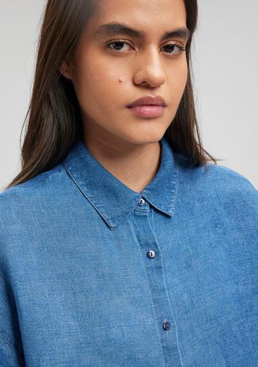  Mavi Mavi Keten Gömlek Loose Fit / Bol Rahat Kesim 1210726-70760