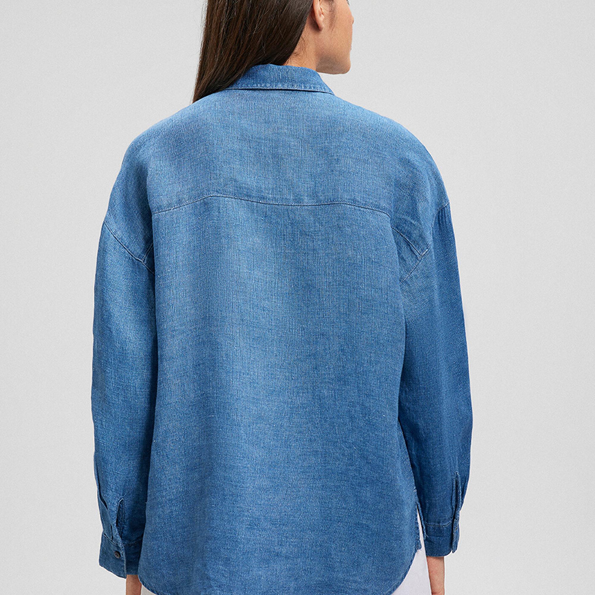Mavi Mavi Keten Gömlek Loose Fit / Bol Rahat Kesim 1210726-70760