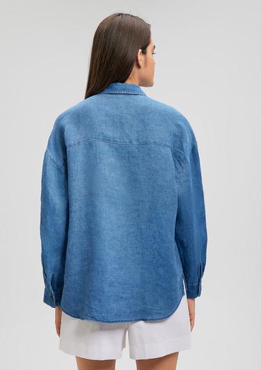  Mavi Mavi Keten Gömlek Loose Fit / Bol Rahat Kesim 1210726-70760