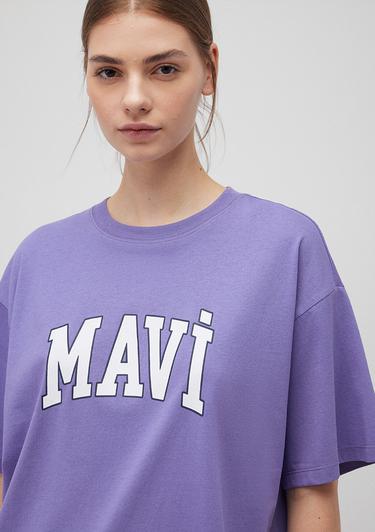  Mavi Mavi Logo Baskılı Mor Tişört Oversize / Geniş Kesim 1600843-70611
