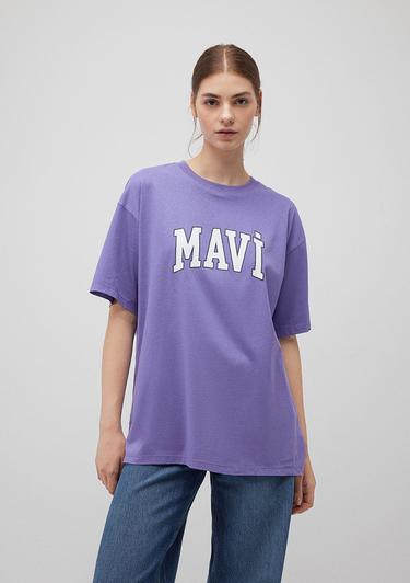  Mavi Mavi Logo Baskılı Mor Tişört Oversize / Geniş Kesim 1600843-70611