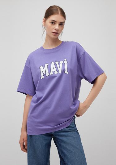  Mavi Mavi Logo Baskılı Mor Tişört Oversize / Geniş Kesim 1600843-70611