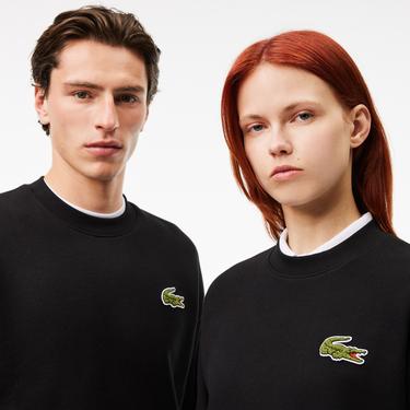  Lacoste Unisex Loose Fit Bisiklet Yaka Siyah Sweatshirt