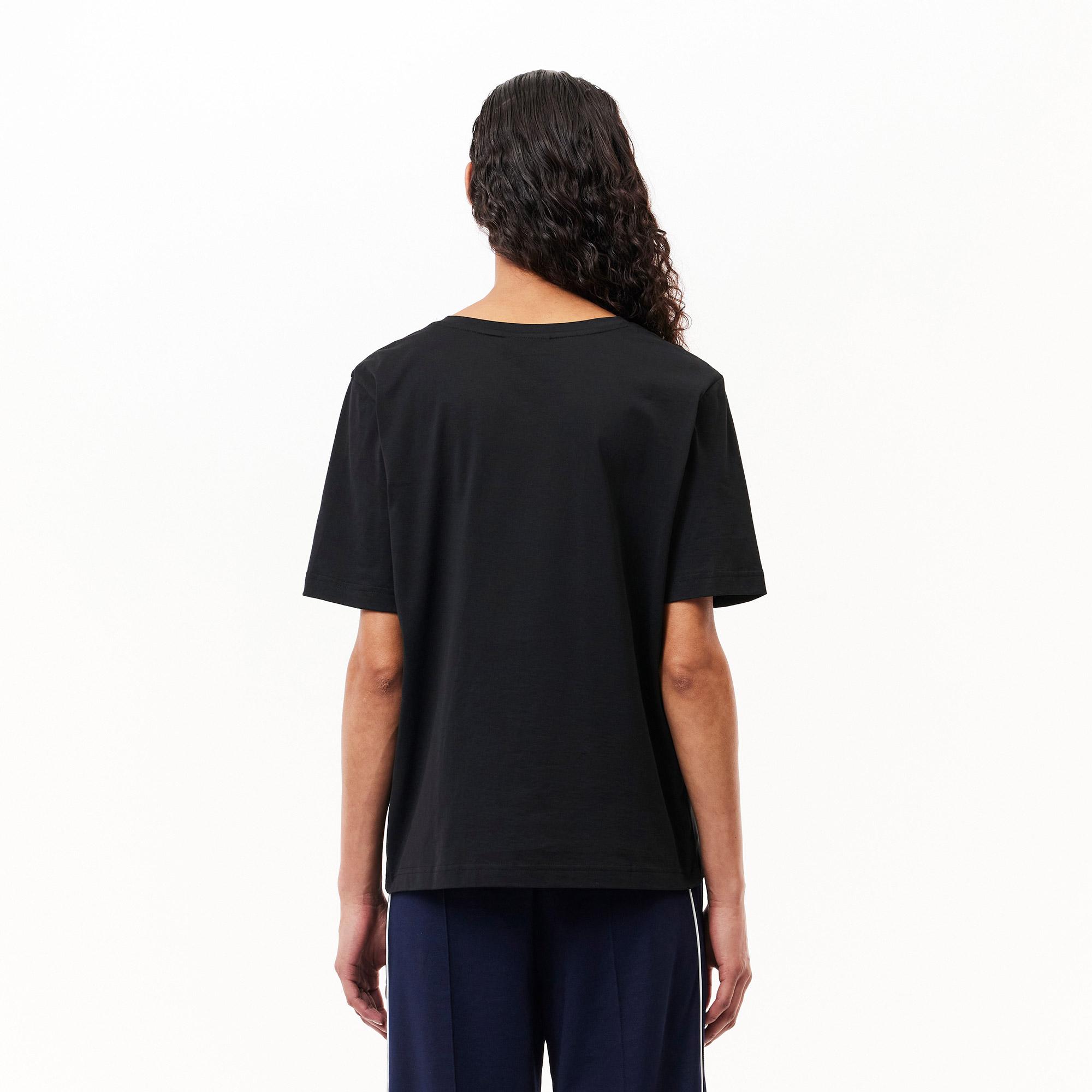 Lacoste Kadın Relaxed Fit V Yaka Siyah T-Shirt