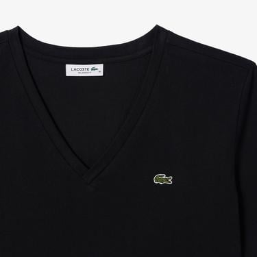  Lacoste Kadın Relaxed Fit V Yaka Siyah T-Shirt