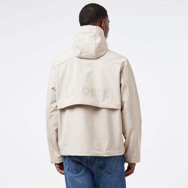  Erkek Relaxed Fit Kapüşonlu Baskılı Krem Yağmurluk