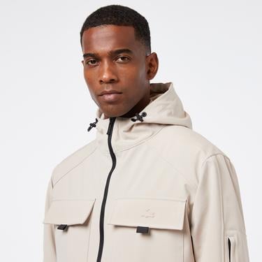  Erkek Relaxed Fit Kapüşonlu Baskılı Krem Yağmurluk