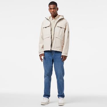  Erkek Relaxed Fit Kapüşonlu Baskılı Krem Yağmurluk