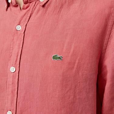  Lacoste Erkek Regular Fit Düğmeli Yaka Keten Pembe Gömlek