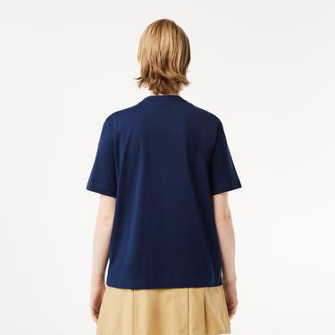  Kadın Relaxed Fit V Yaka Lacivert T-Shirt