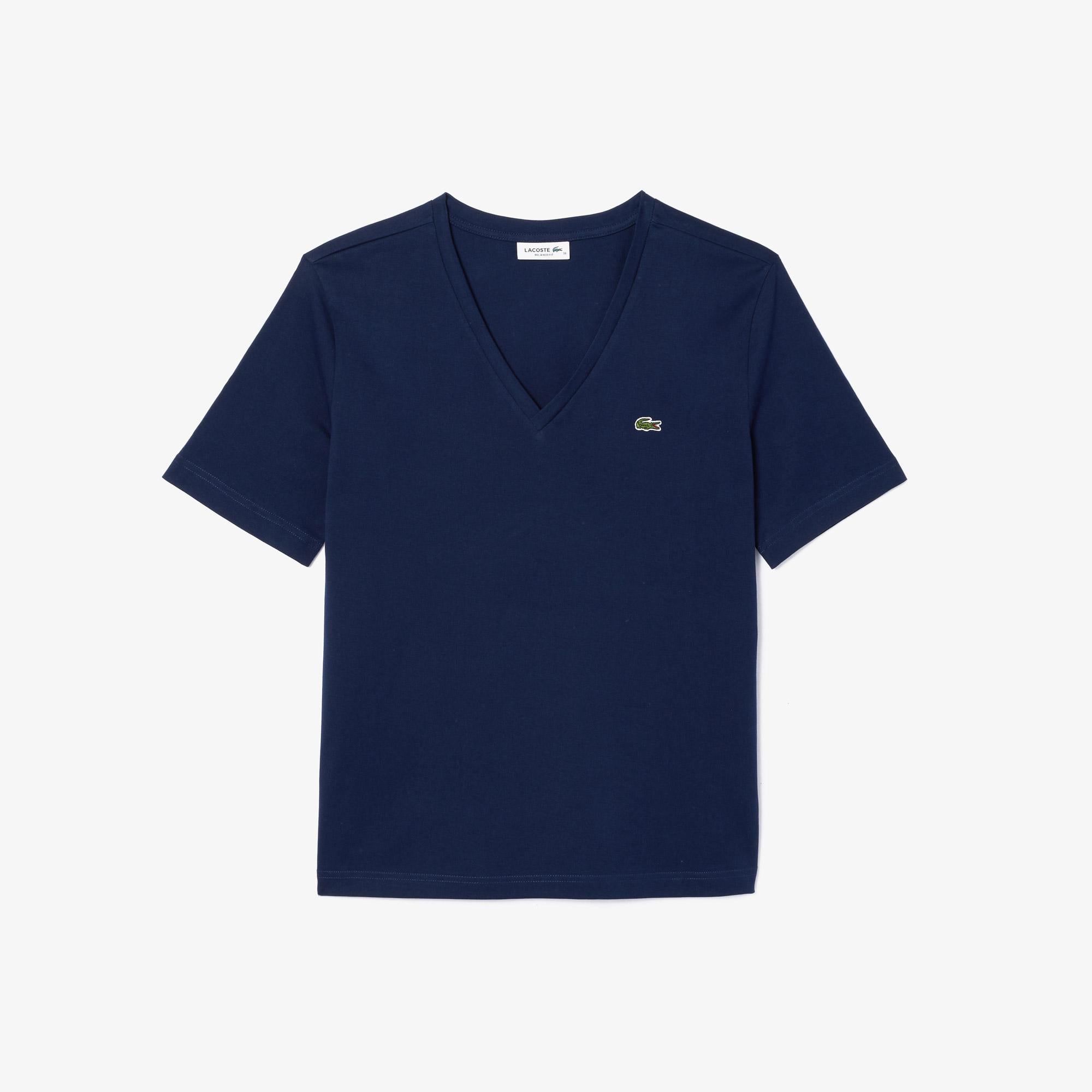 Lacoste Kadın Relaxed Fit V Yaka Lacivert T-Shirt