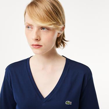  Kadın Relaxed Fit V Yaka Lacivert T-Shirt