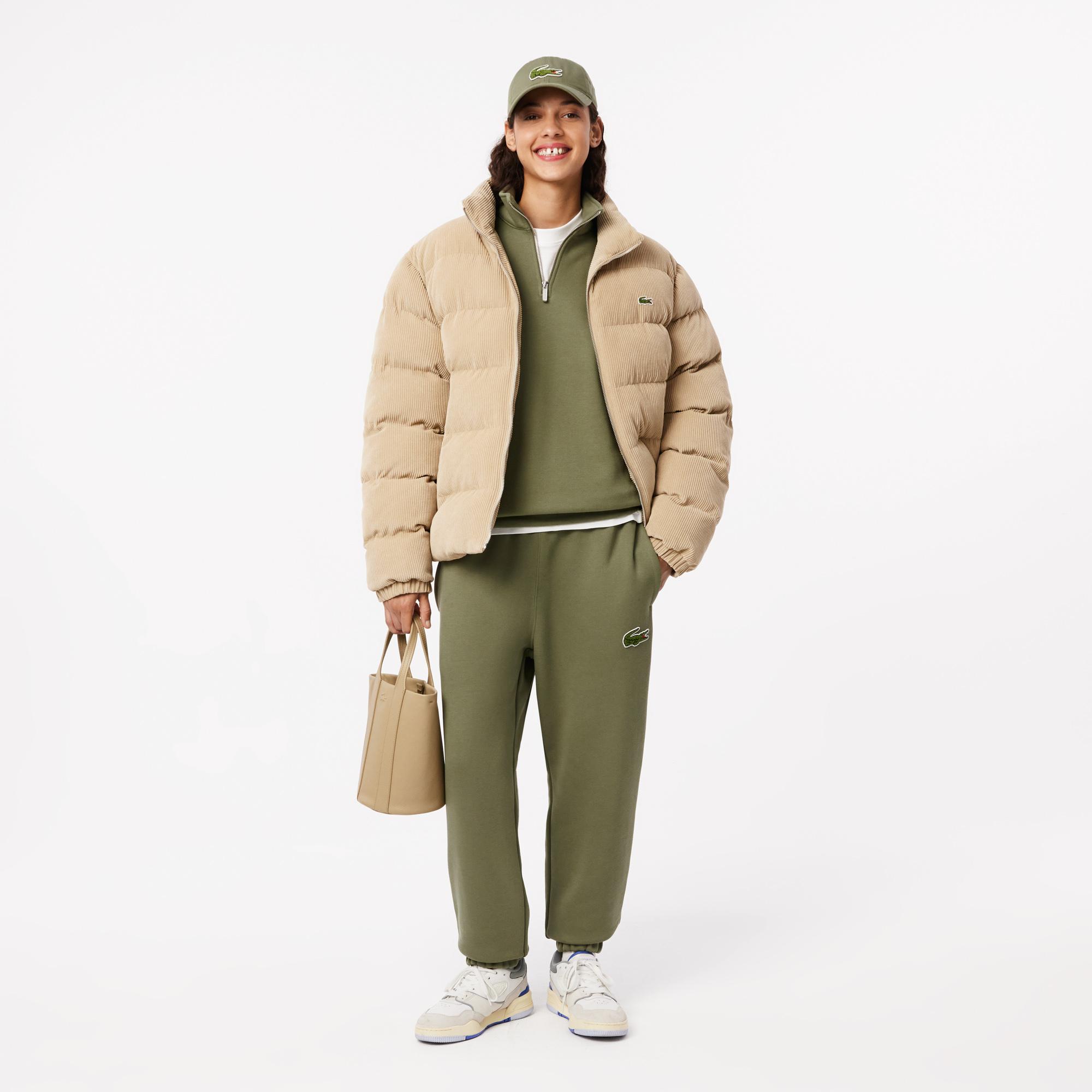 Unisex Loose Fit Yarım Fermuarlı Haki Organik Pamuk Sweatshirt