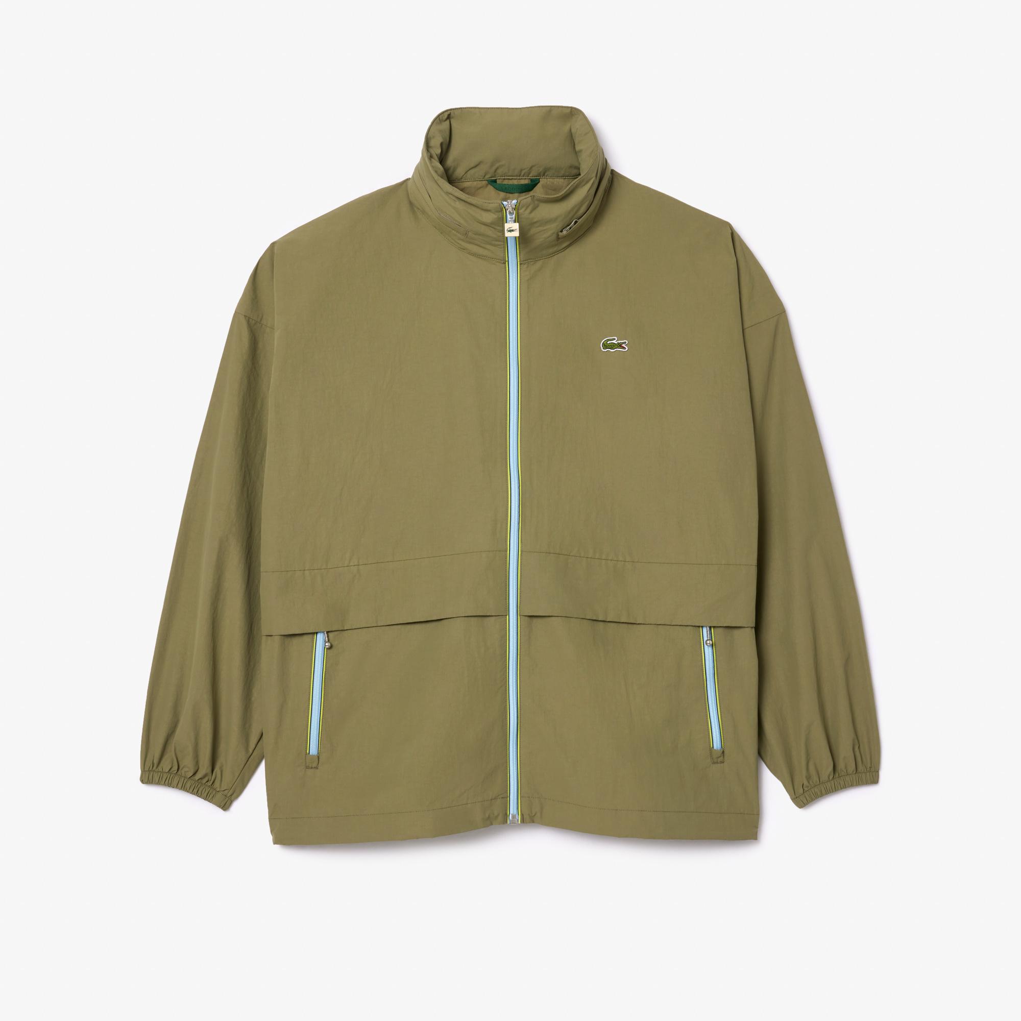 Erkek Relaxed Fit Dik Yaka Haki Yağmurluk