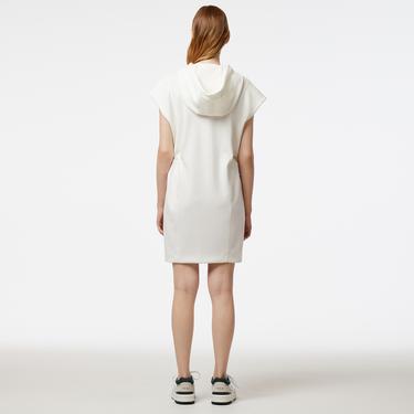  Kadın Straight Fit Kapüşonlu Beyaz Elbise